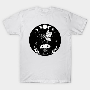 Mouse in the night forest moon phase fungi plants stars T-Shirt